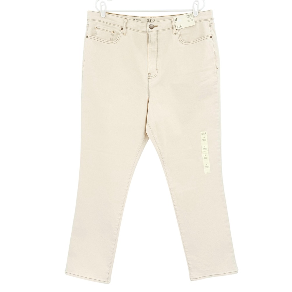 a.n.a Womens Stretch High Rise Slim Straight Leg Natural Denim Jeans Plus 18 NWT